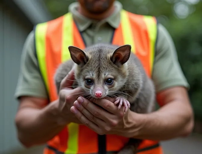 Animal handler safely recovering a deceased possum in Mambourin
